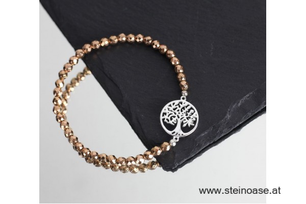 Armband Hämatit + Baum 925Silber 